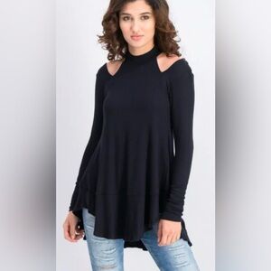 Free People Downtown Girl Black Cut Out Flowy Mock Turtleneck S
